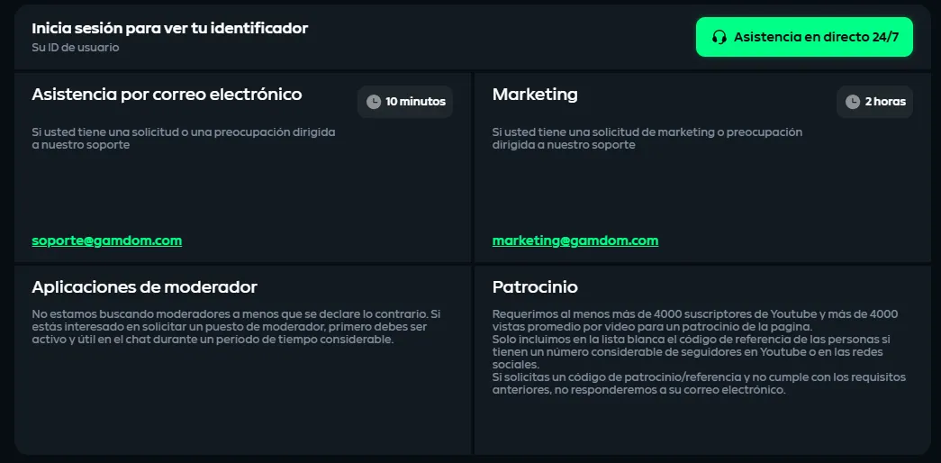 Atención al cliente y soporte de Gamdom Casino