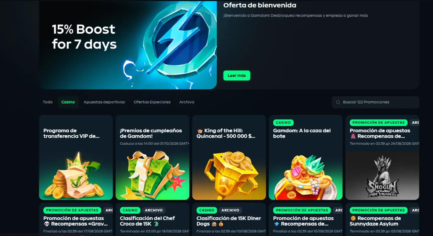 Oferta de bonos en Gamdom para jugadores de España 