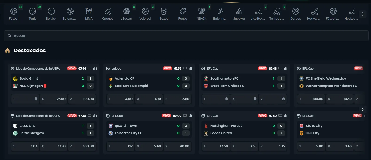 Sección de apuestas deportivas de Gamdom Casino
